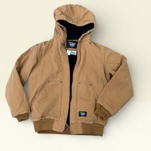 Walls Canvas Jacket Boys XL 16/18 Tan Hooded Full Zip Workwear Lined Warm